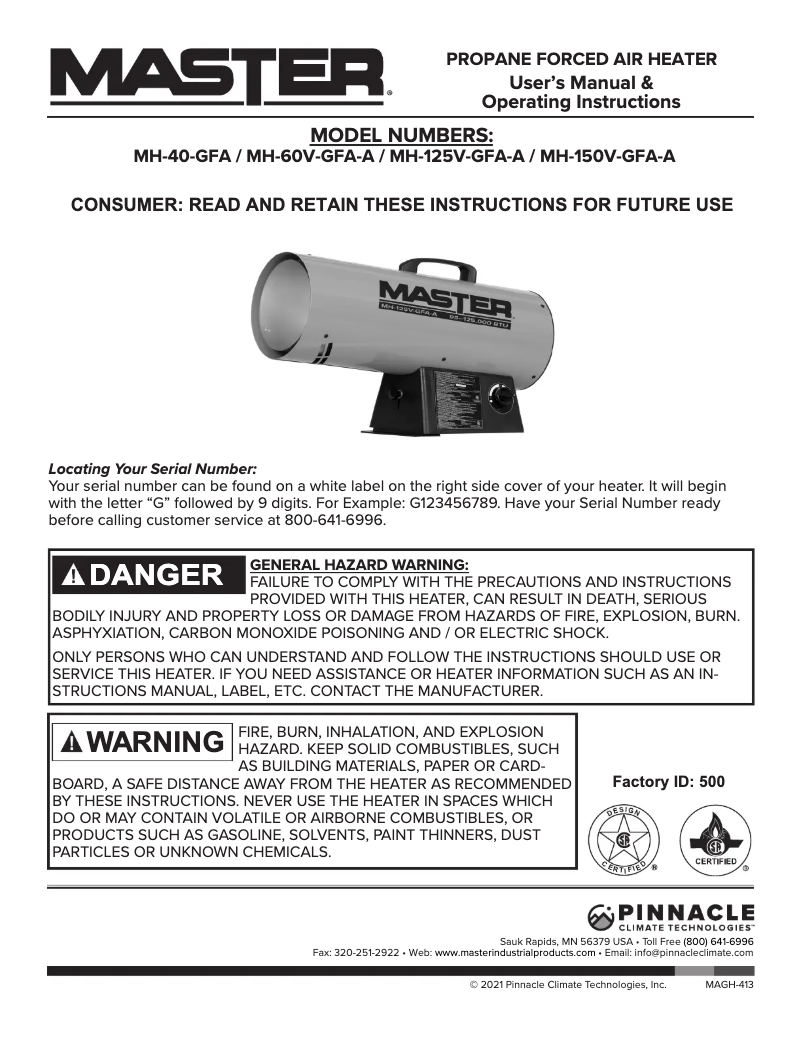 Page 1 de la notice Manuel utilisateur Master MH-60V-GFA-A