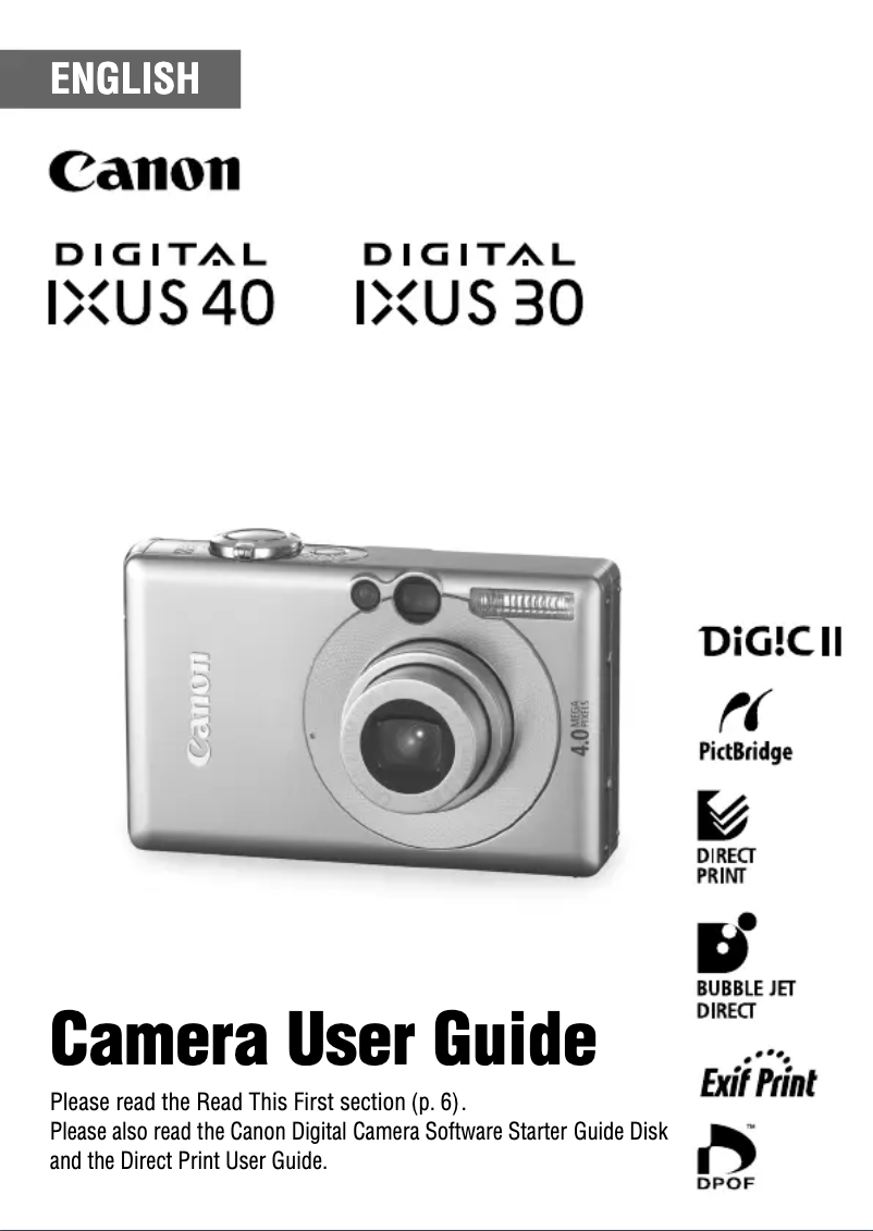 Page 1 de la notice Manuel utilisateur Canon Digital IXUS 40
