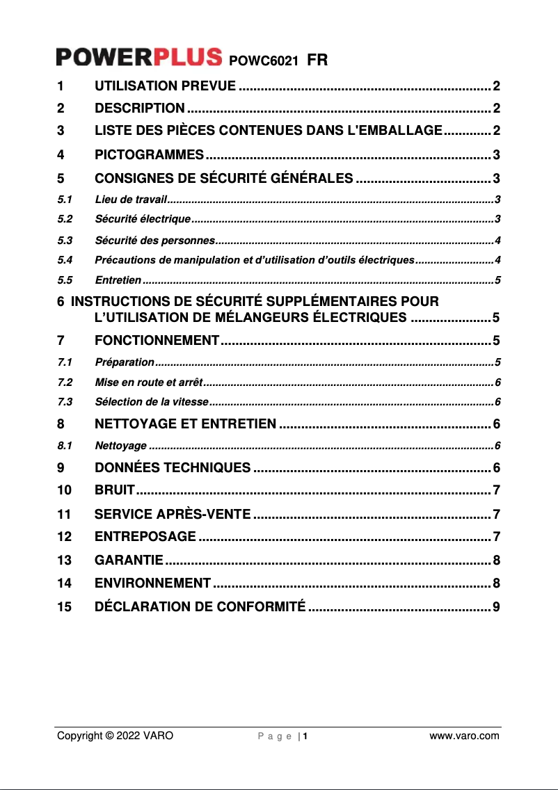 Image de la première page du manuel de l'appareil POWC6021