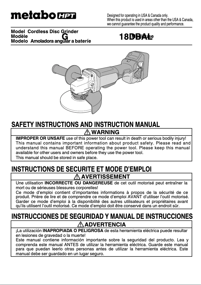Page 1 de la notice Manuel utilisateur HiKOKI G18DBAL