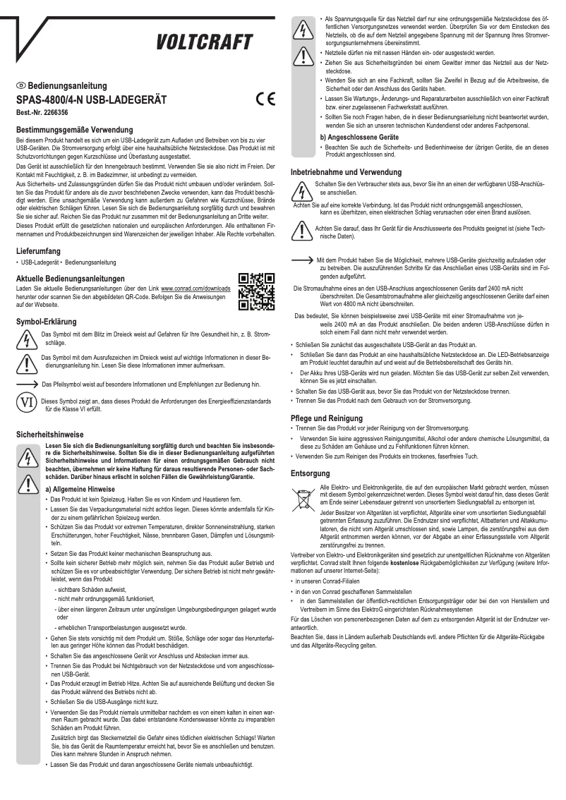Page 1 de la notice Manuel utilisateur Voltcraft SPAS-4800/4-N