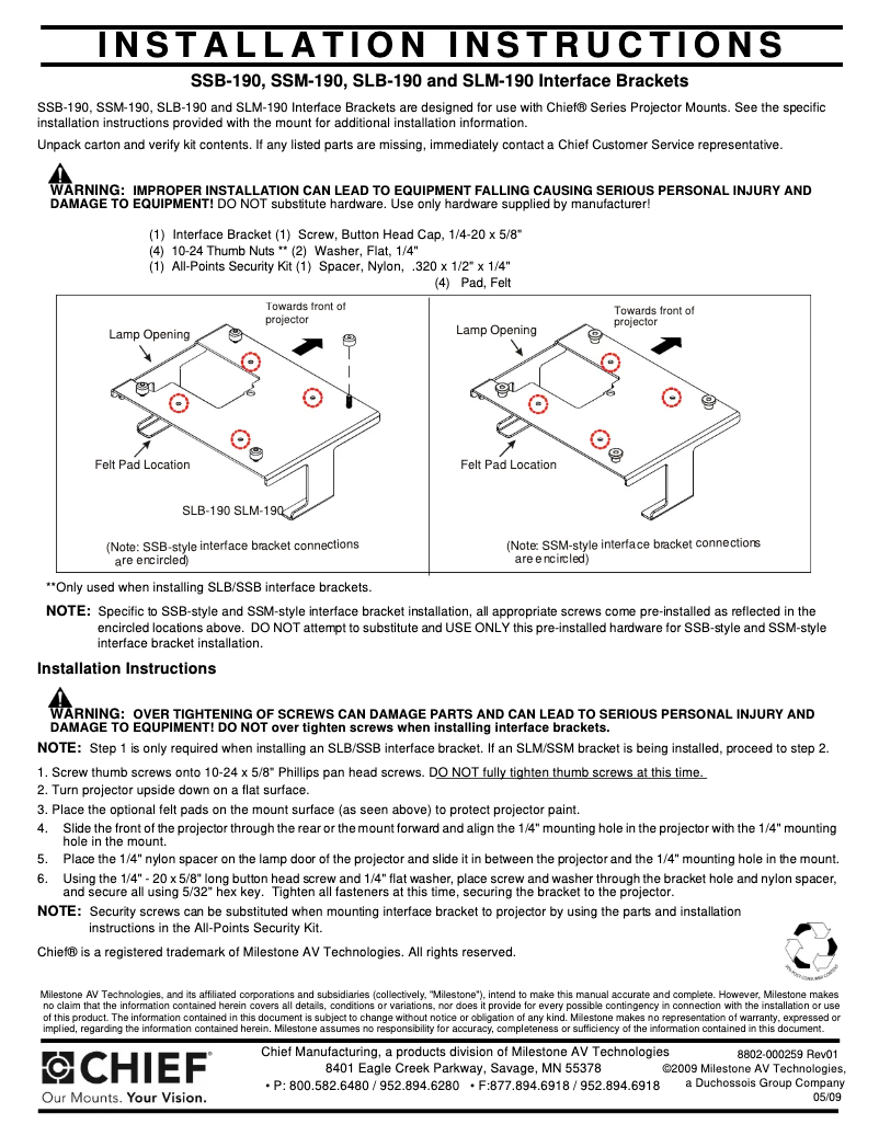 Page n°1 - Manuel utilisateur Chief SLM190