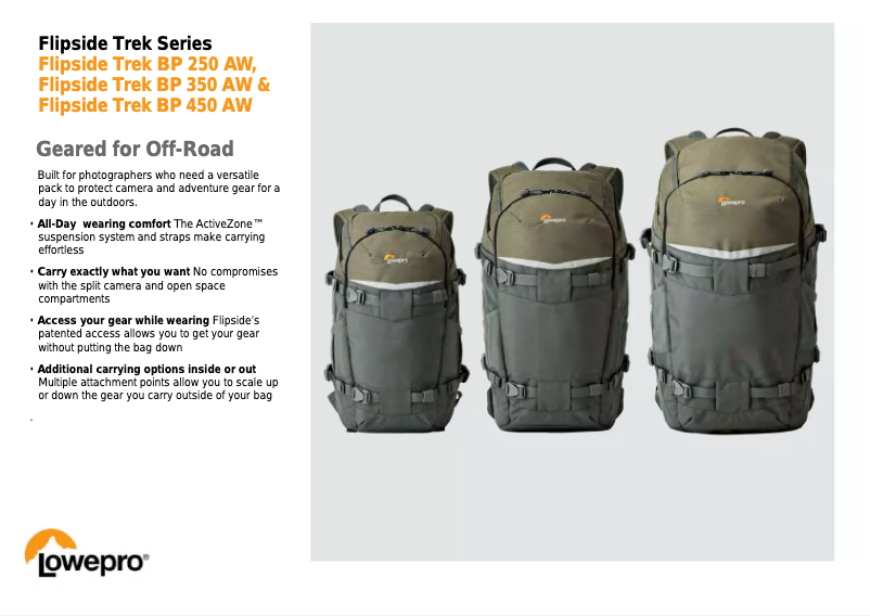 Page 1 de la notice Manuel utilisateur Lowepro Flipside Trek BP 250 AW