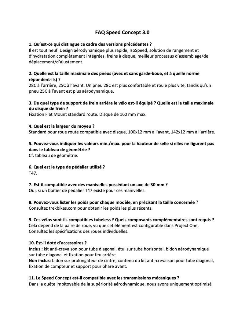 Page n°1 - FAQ Trek Speed Concept