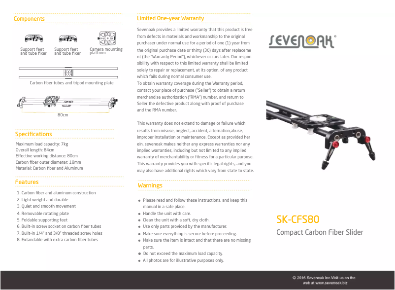 Page n°1 - Manuel utilisateur Sevenoak SK-CFS80