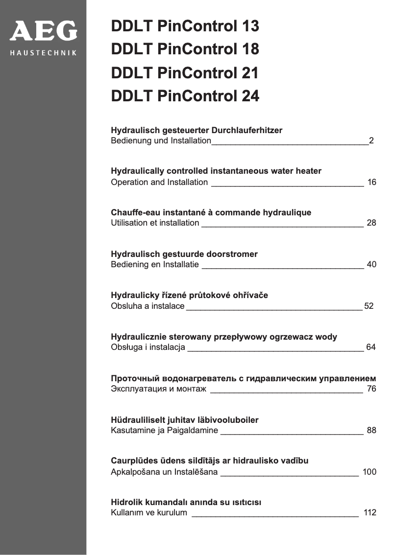 Página 1 del manual Manual de usuario AEG DDLT PinControl 18