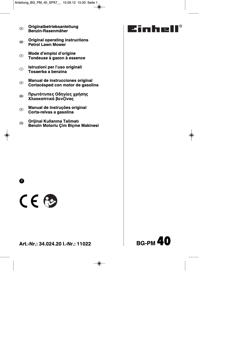 Page n°1 - Mode d'emploi Einhell BG-PM 40