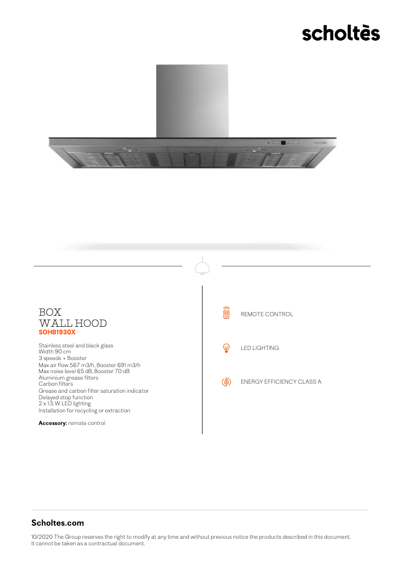 Page 1 de la notice Fiche technique Scholtès SOHB1930X