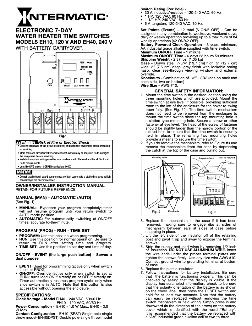 Page 1 de la notice Manuel utilisateur Intermatic EH40