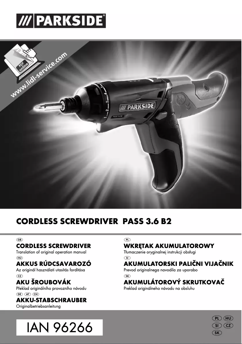 Page 1 de la notice Manuel utilisateur Parkside PASS 3.6 B2