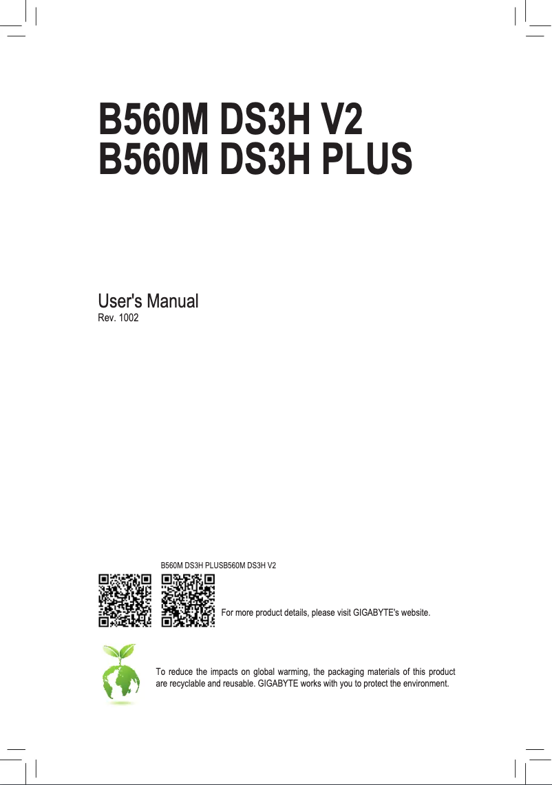 Page n°1 - Manuel utilisateur Gigabyte B560M DS3H V2