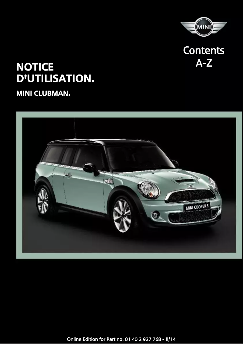 Page 1 de la notice Manuel utilisateur Mini Clubman (2014)