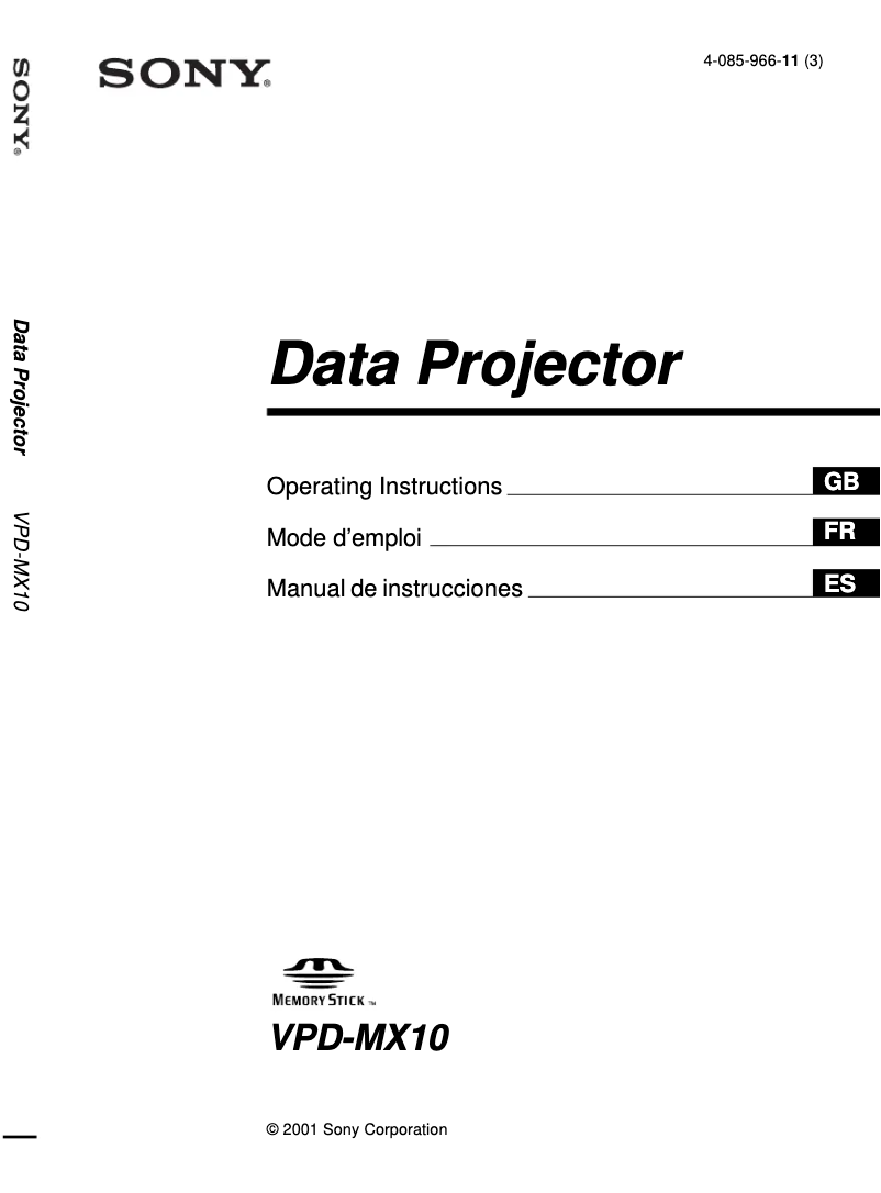 Page 1 de la notice Manuel utilisateur Sony VPD-MX10