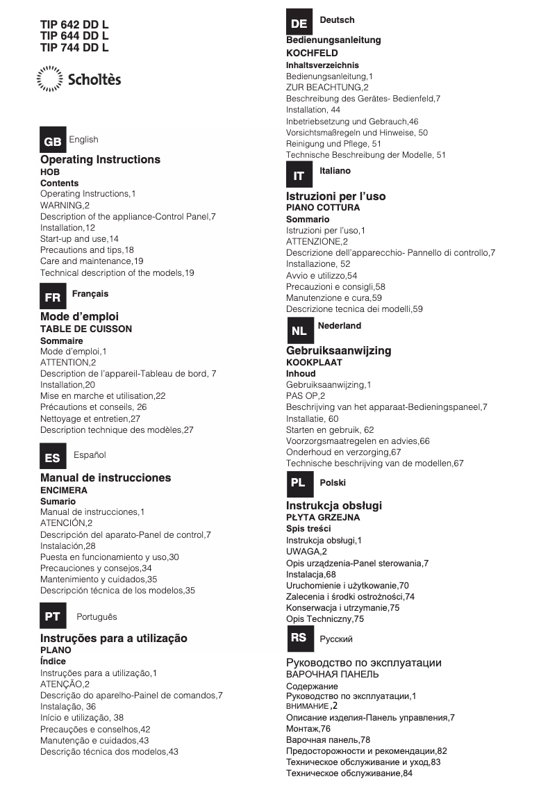 Image de la première page du manuel de l'appareil TIP 744 DD L