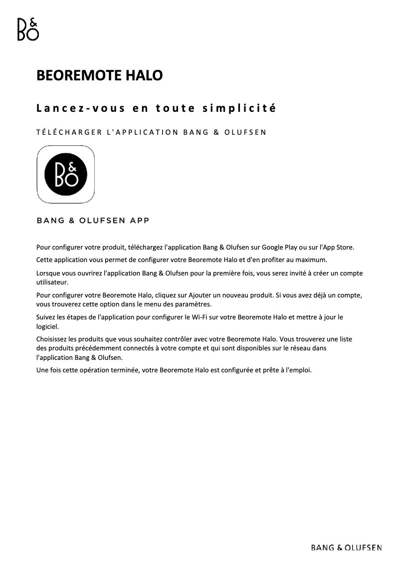 Image de la première page du manuel de l'appareil Beoremote Halo