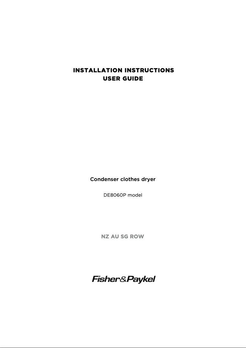 Page 1 de la notice Manuel utilisateur Fisher & Paykel DE8060P1