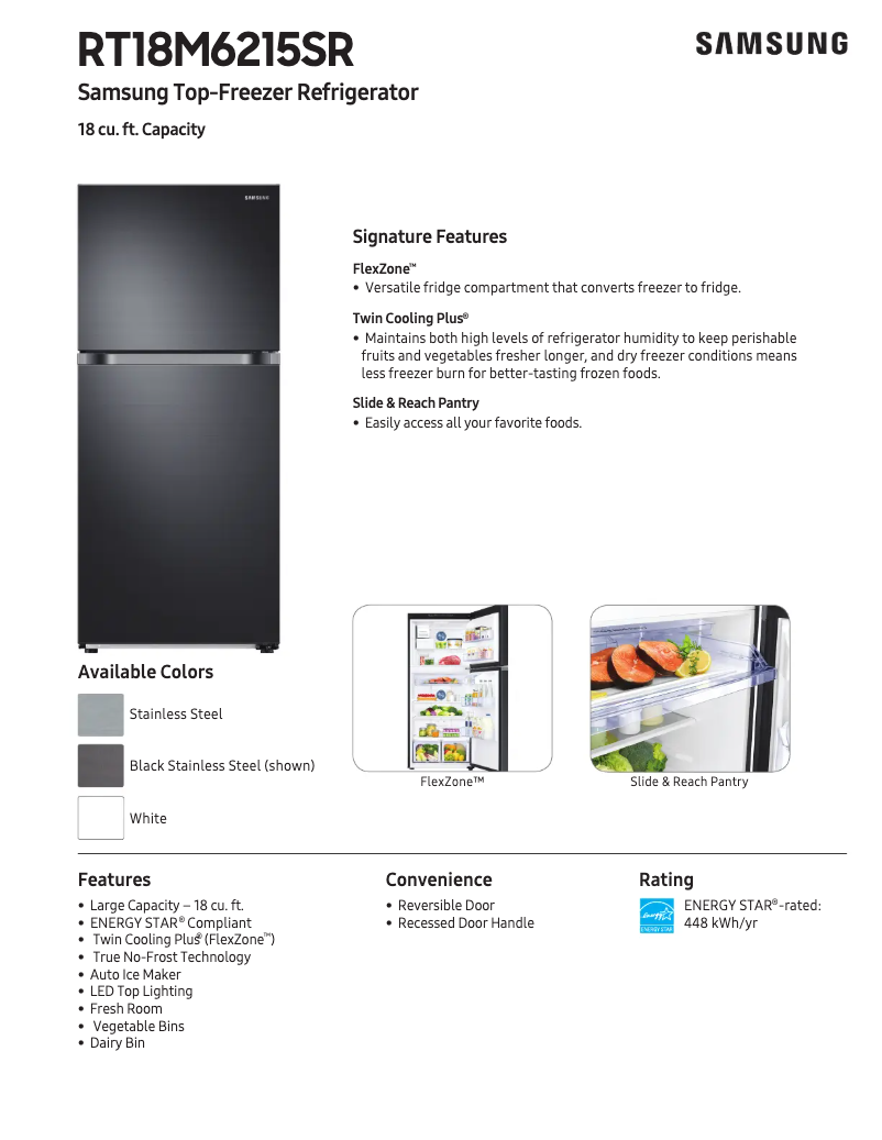 Page 1 de la notice Fiche technique Samsung RT18M6215
