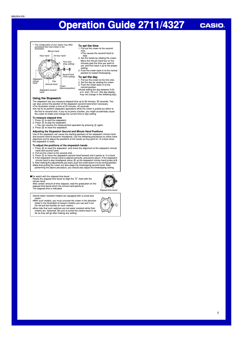 Page n°1 - Manuel utilisateur Casio MTF-E002-7AVEF