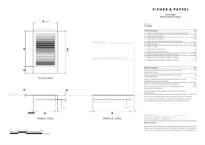 Page 1 de la notice Fiche technique Fisher & Paykel CI302DTB3