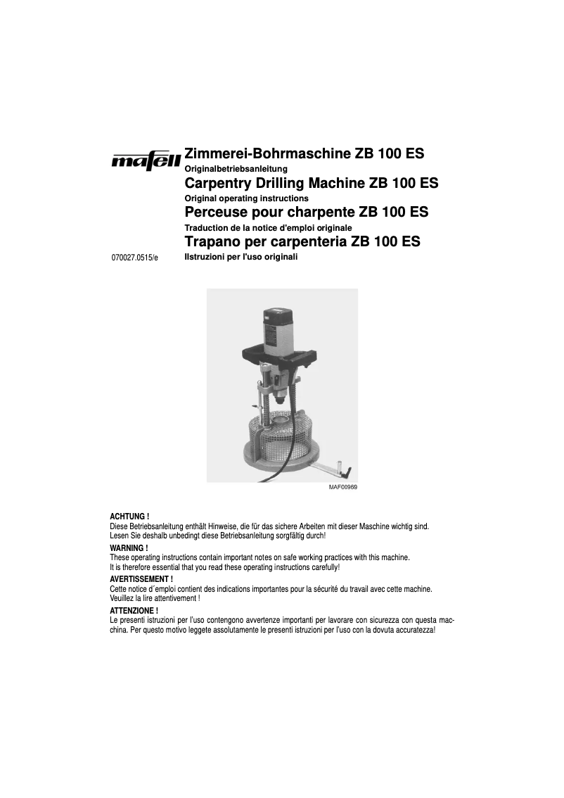 Page n°1 - Manuel utilisateur Mafell ZB 100 ES