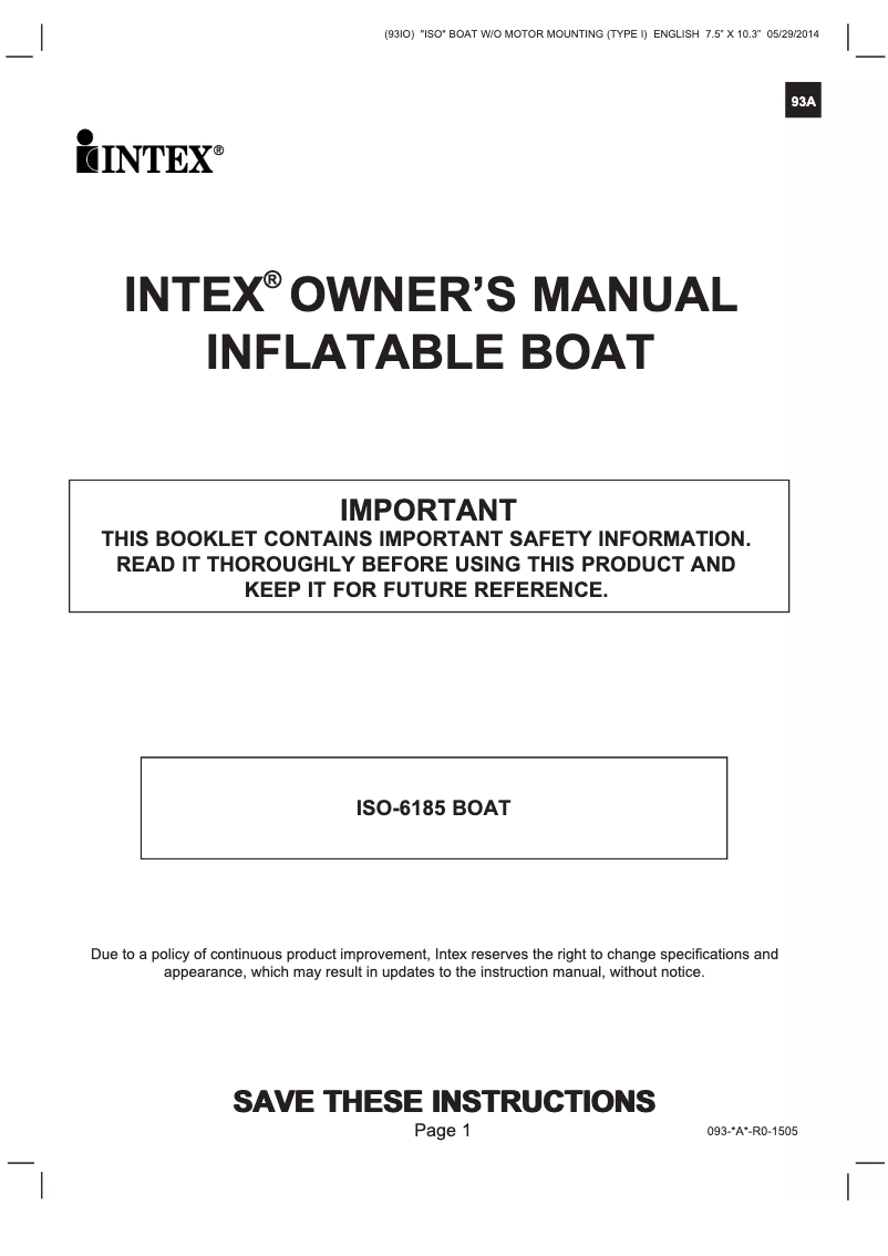Page 1 de la notice Manuel utilisateur Intex Explorer Pro 200