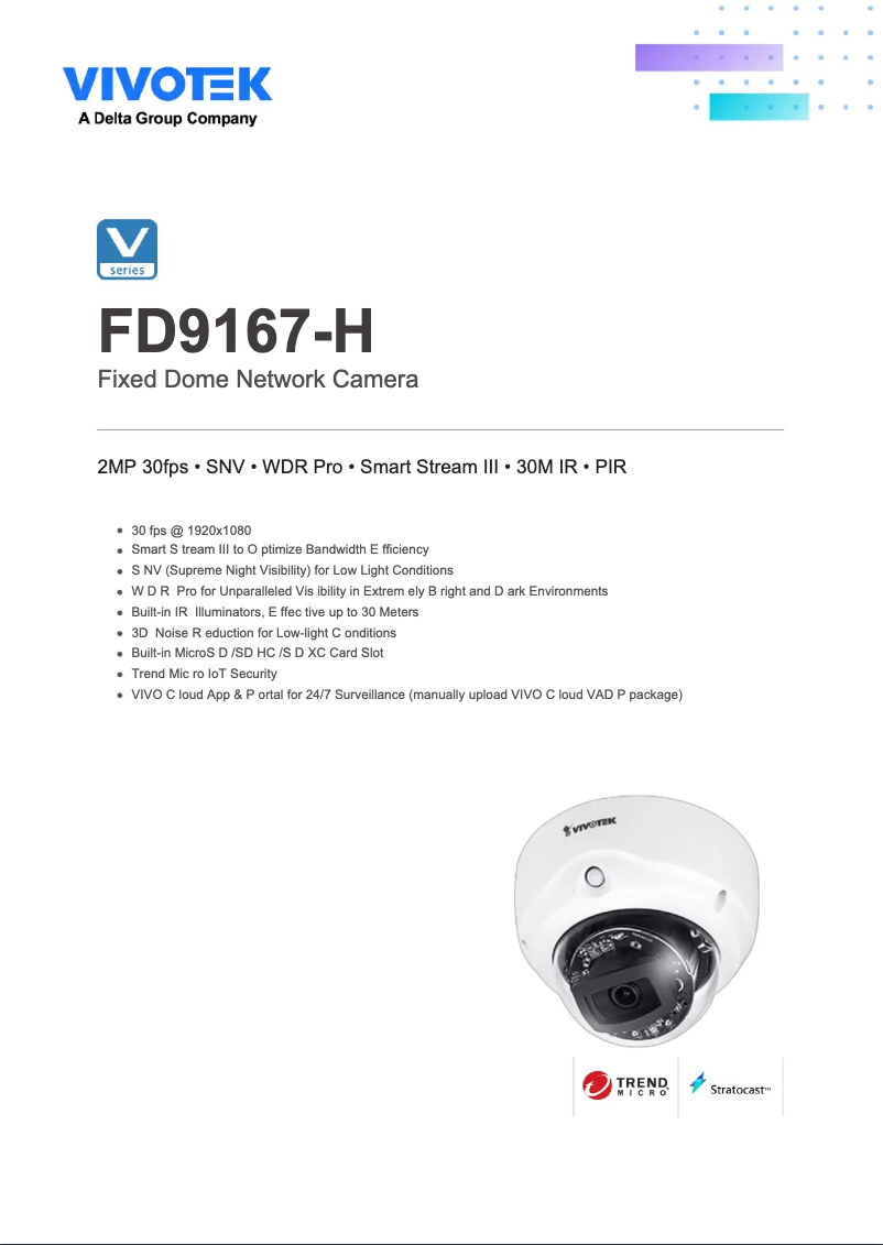 Page 1 de la notice Fiche technique Vivotek FD9360-H