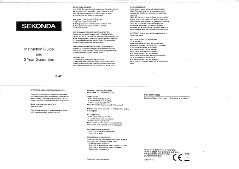 Page n°1 - Manuel utilisateur Sekonda Classic 3485