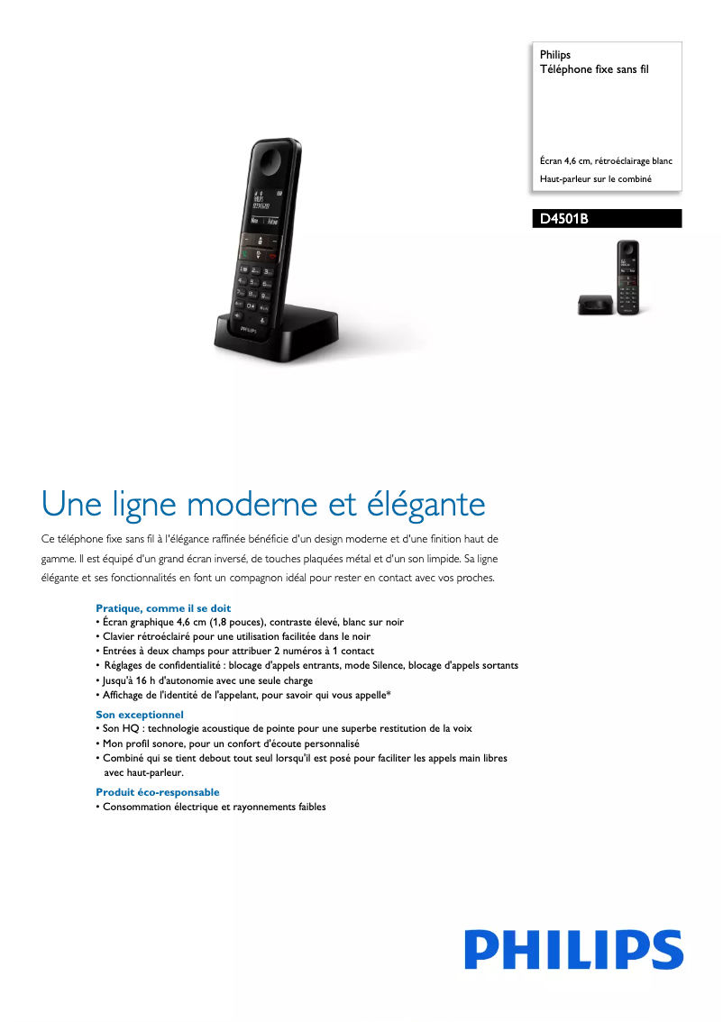 Página 1 del manual Ficha técnica Philips D4501B