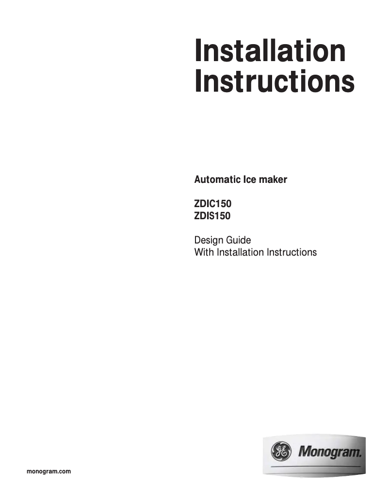 Page 1 de la notice Guide d'installation GE ZDIS150WSS