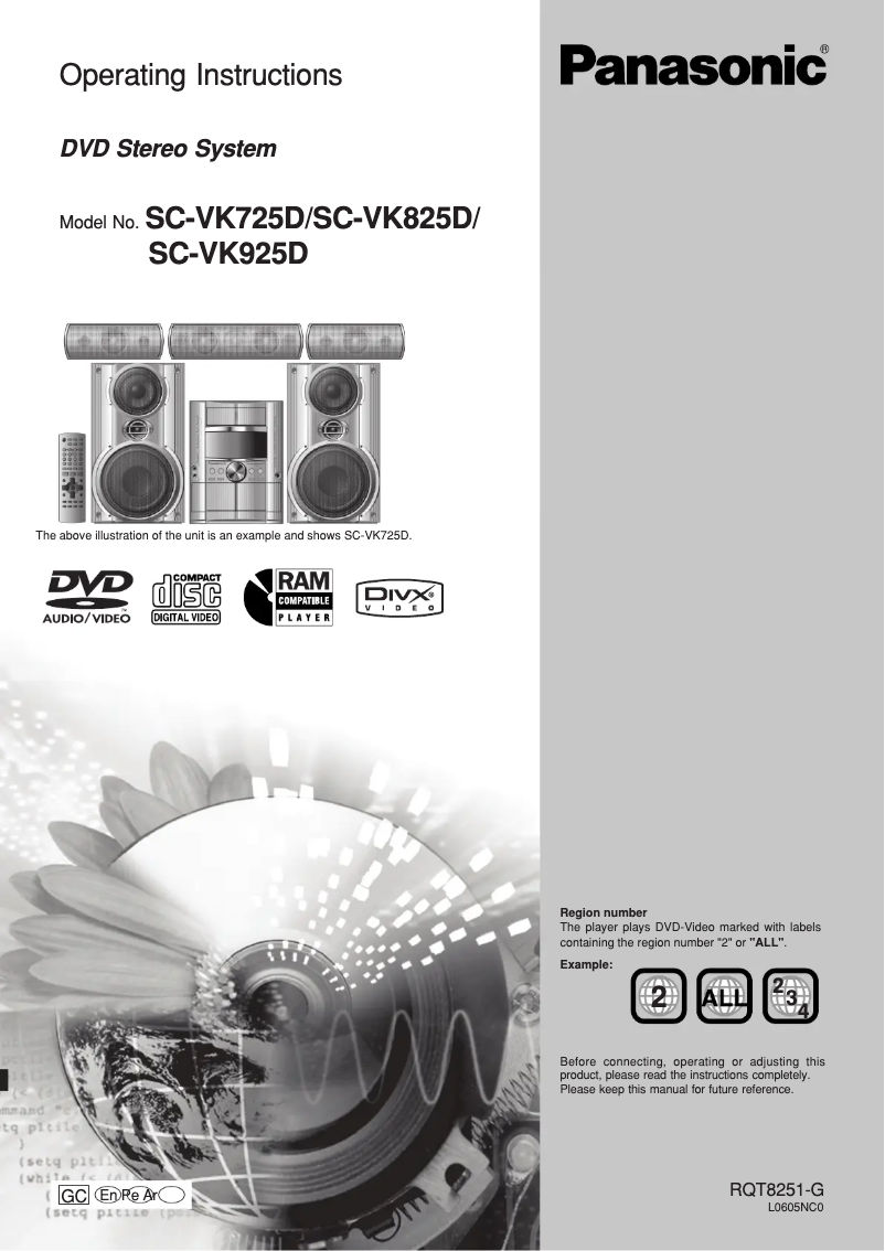 Page 1 de la notice Manuel utilisateur Panasonic SC-VK725D