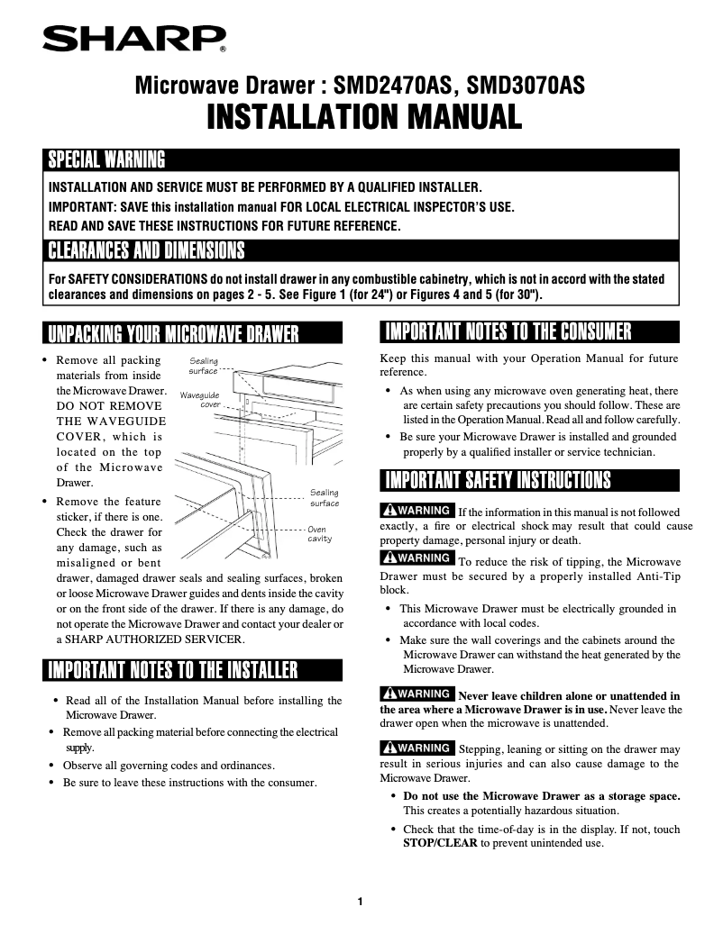 Page 1 de la notice Guide d'installation Sharp SMD3070AS