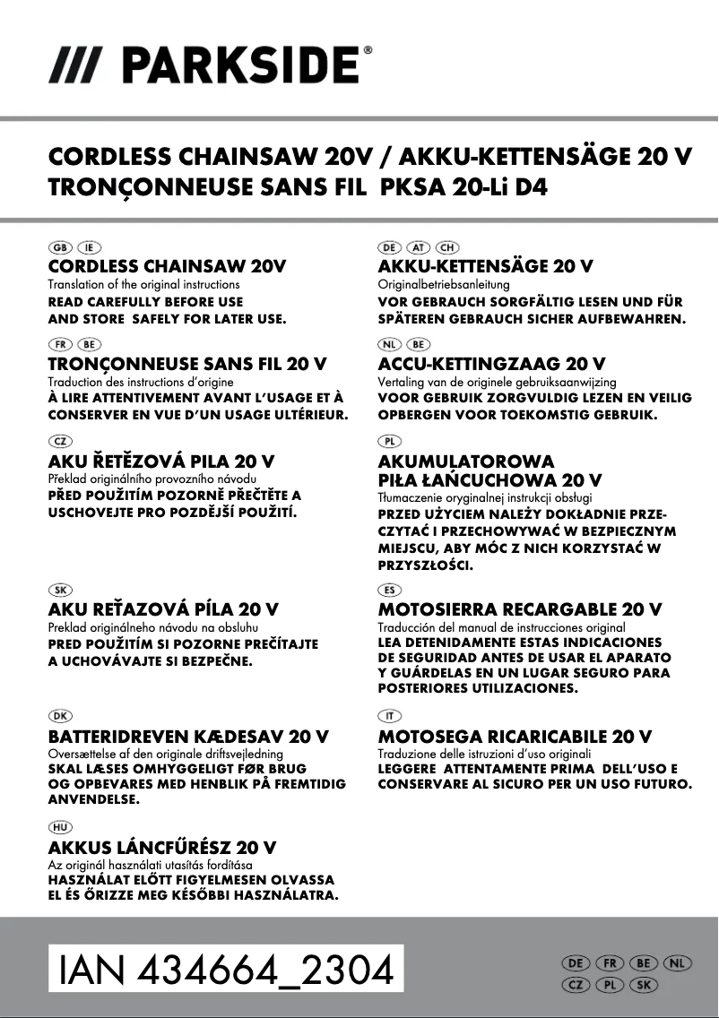 Page n°1 - Manuel utilisateur Parkside PKSA 20-Li D4