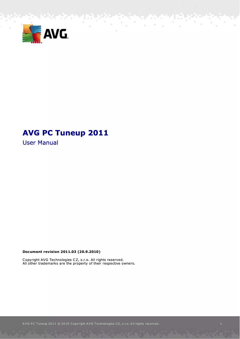 Page 1 de la notice Manuel utilisateur AVG PC TuneUP 2011