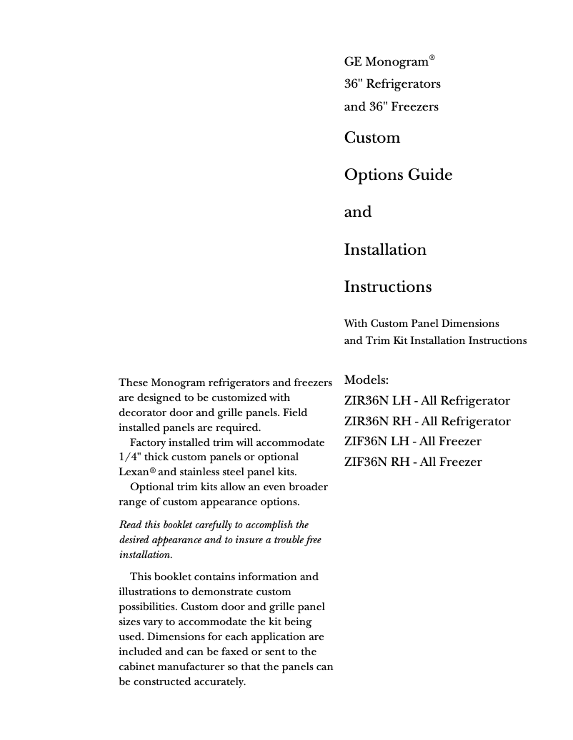 Image de la première page du manuel de l'appareil ZIF36NDLH