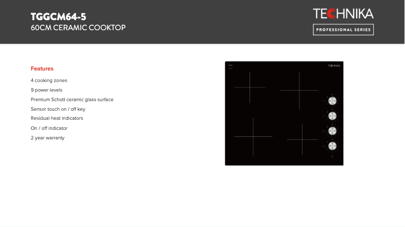 Page 1 de la notice Fiche technique Technika TGGCM64-5