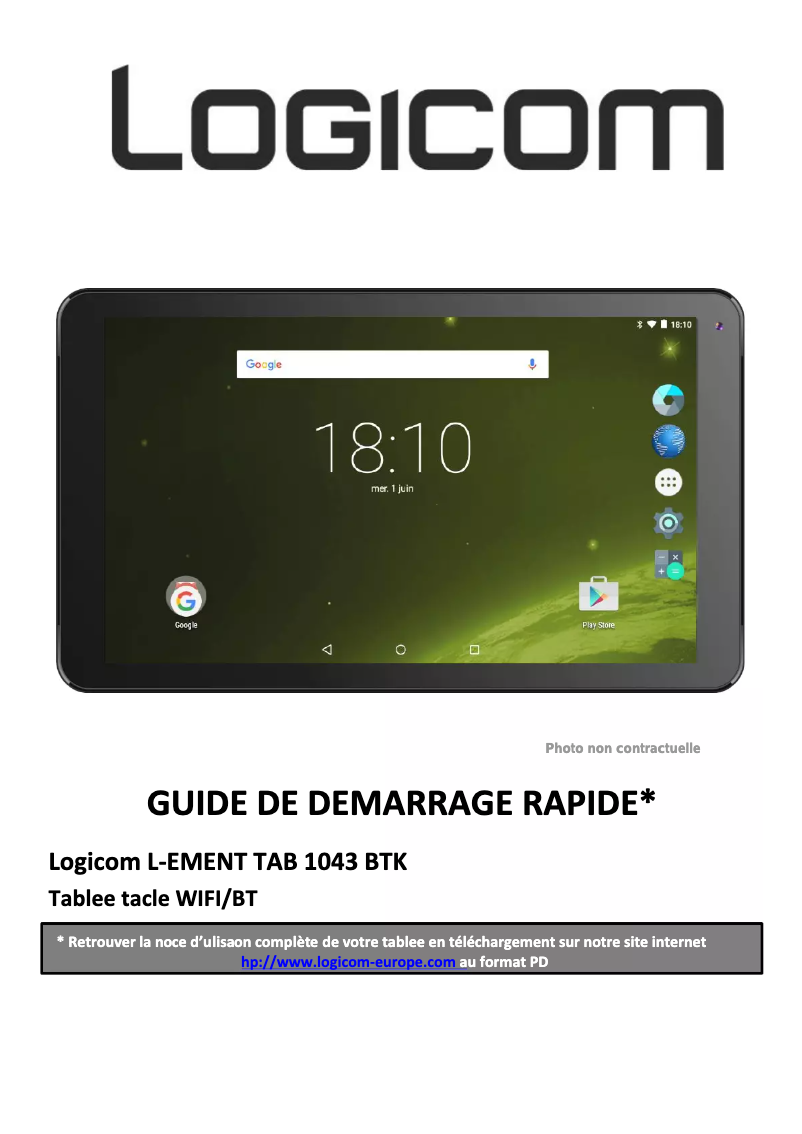 Page 1 de la notice Manuel utilisateur Logicom L-Ement Tab 1043 BTK