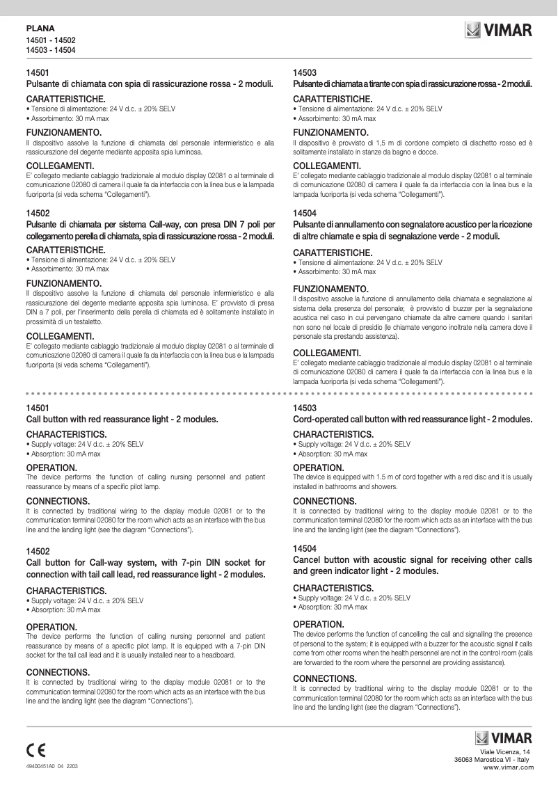 Page n°1 - Manuel utilisateur Vimar 14502