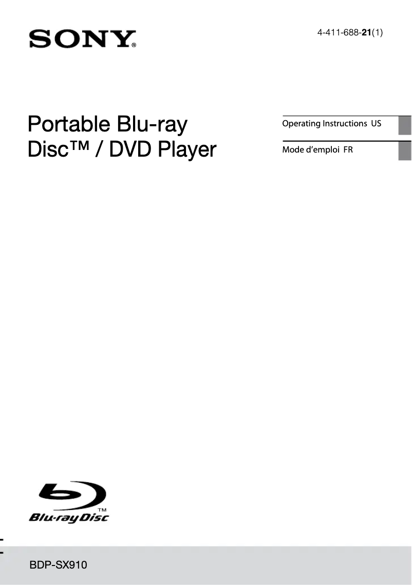 Image de la première page du manuel de l'appareil BDP-SX910