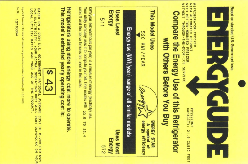 Page 1 de la notice Label énergétique GE Profile PDS22LBNCC