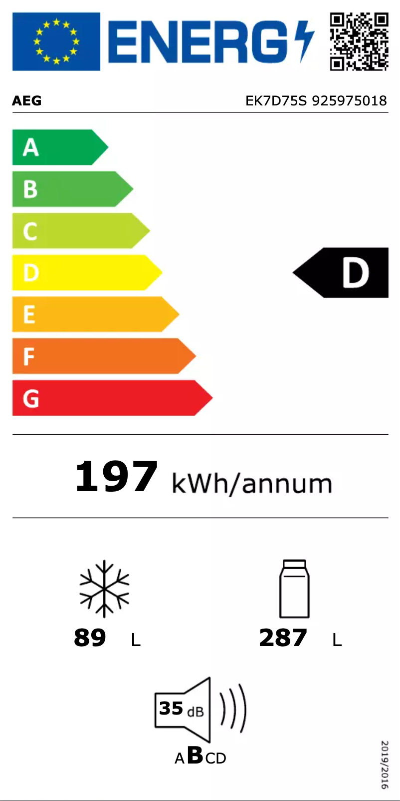 Page n°1 - Label énergétique AEG EK7D75S