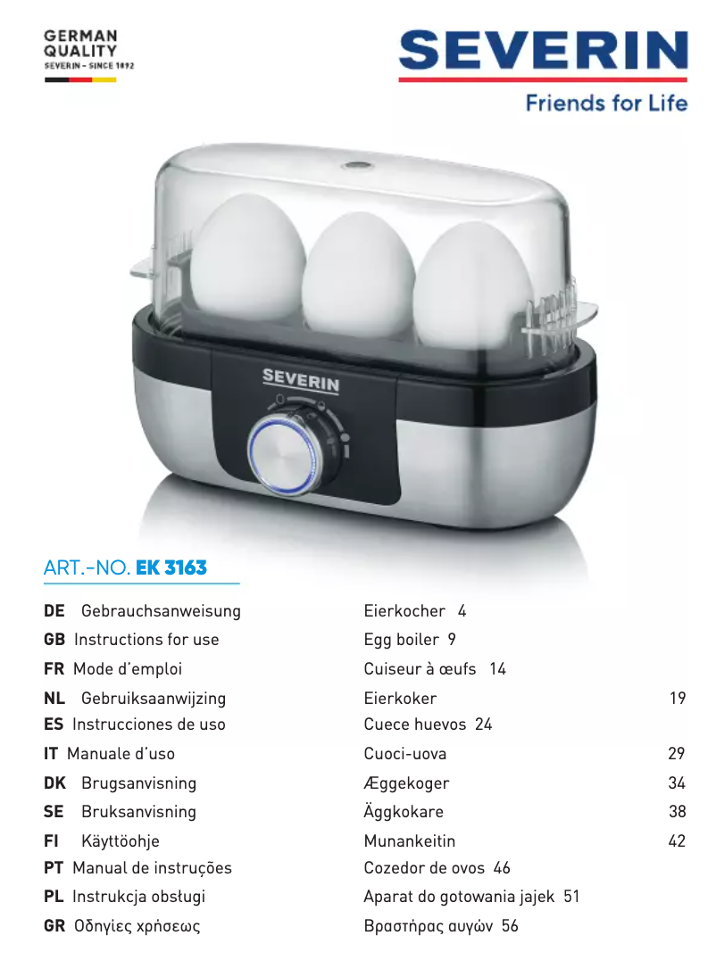Page n°1 - Manuel utilisateur Severin EK 3163