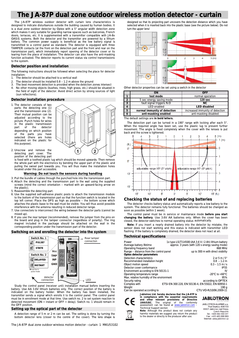 Page 1 de la notice Manuel utilisateur Joblotron JA-87P