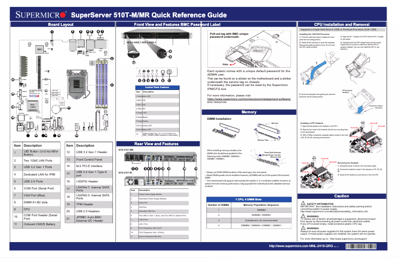 Page 1 de la notice Guide de démarrage rapide Supermicro SuperServer SYS-510T-M