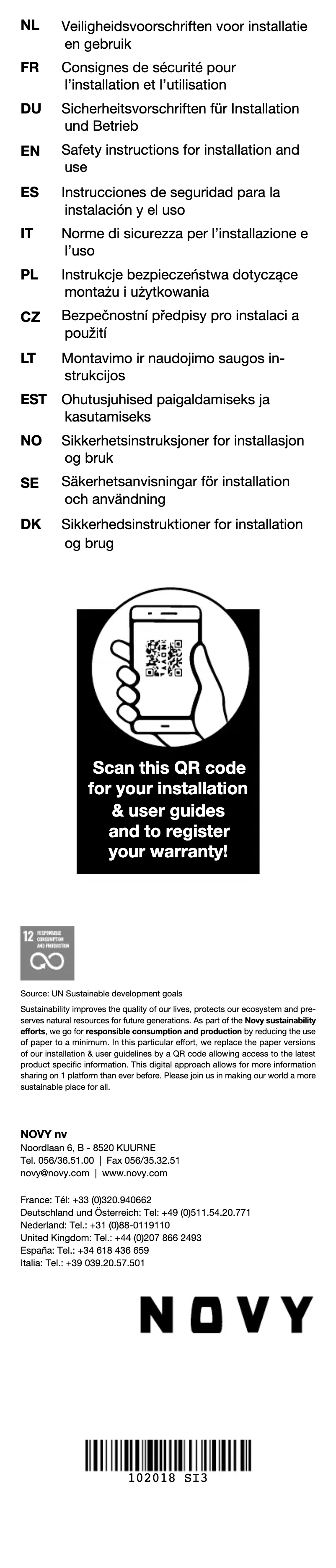 Page 1 de la notice Instructions de sécurité Novy Pureline Frame 15007