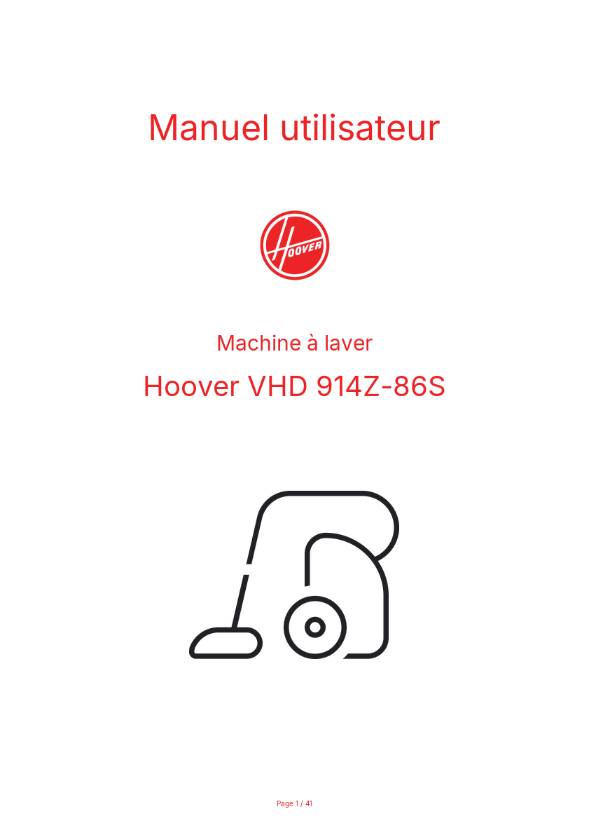 Page n°1 - Manuel utilisateur Hoover VHD 914Z-86S