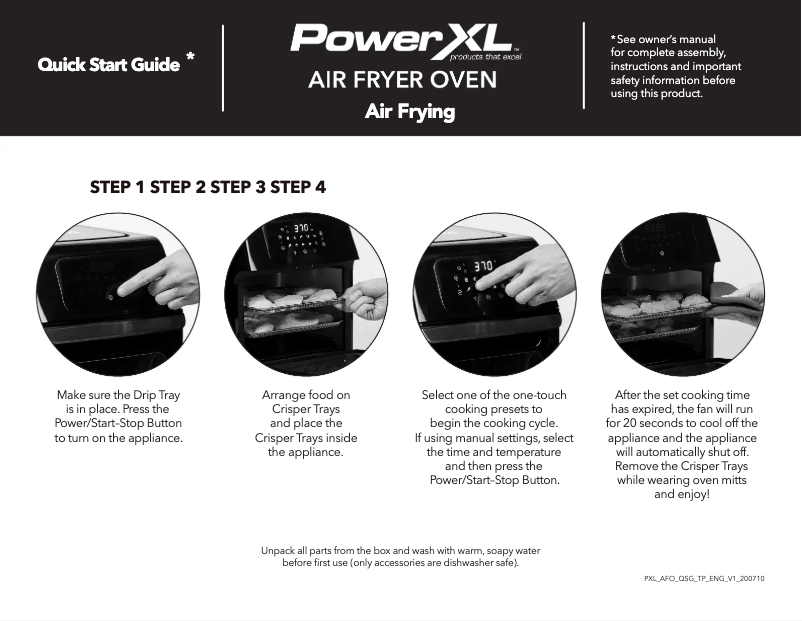 Page 1 de la notice Guide de démarrage rapide PowerXL Air Fryer Oven GLA-1001