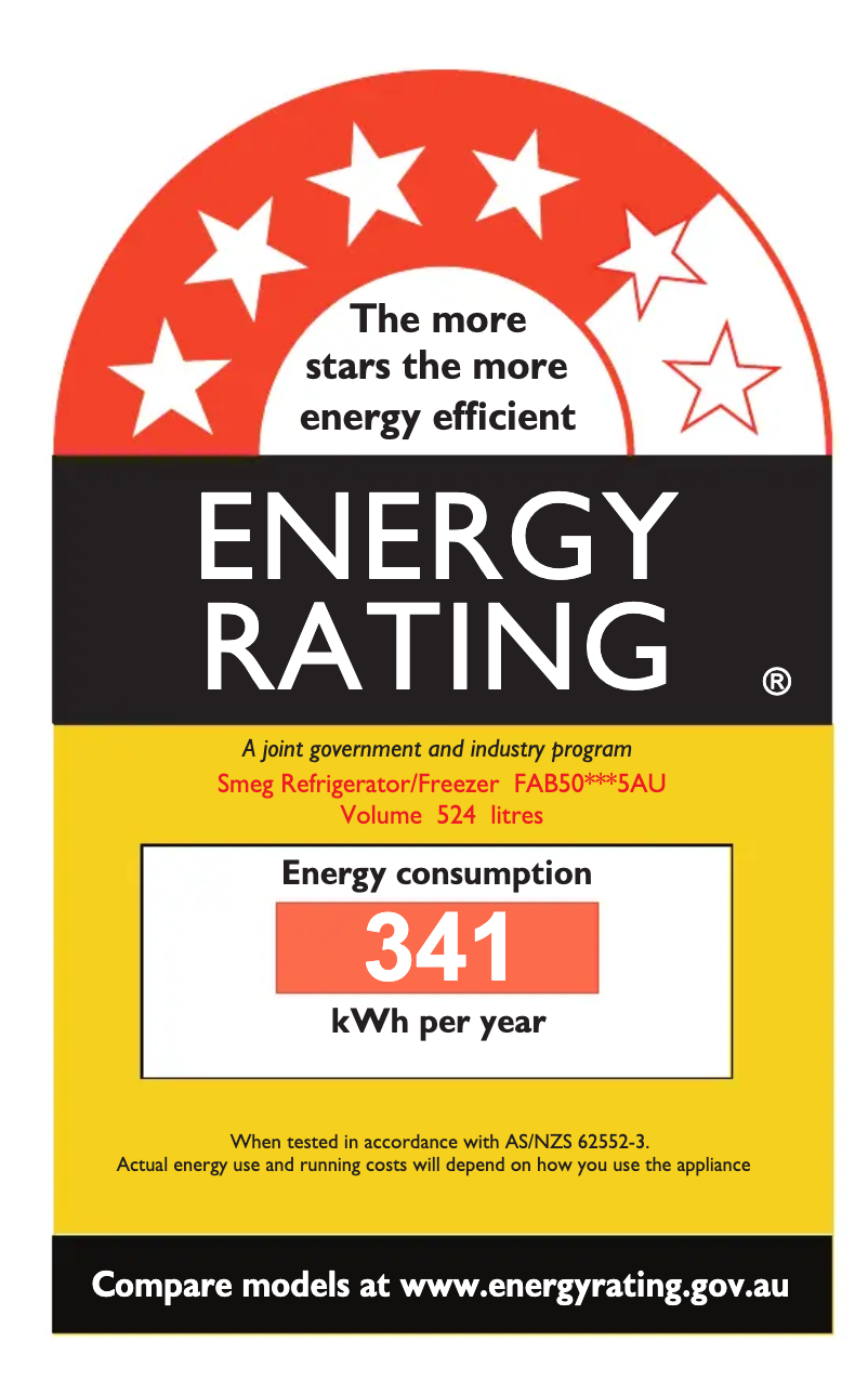 Page 1 de la notice Label énergétique Smeg FAB50RCR5AU