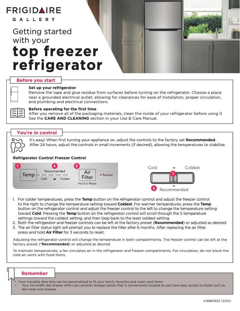 Página 1 del manual Guía de inicio rápido Frigidaire FGHT2055VF