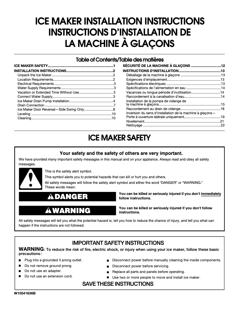 Page n°1 - Guide d'installation Whirlpool GI15NDXZ