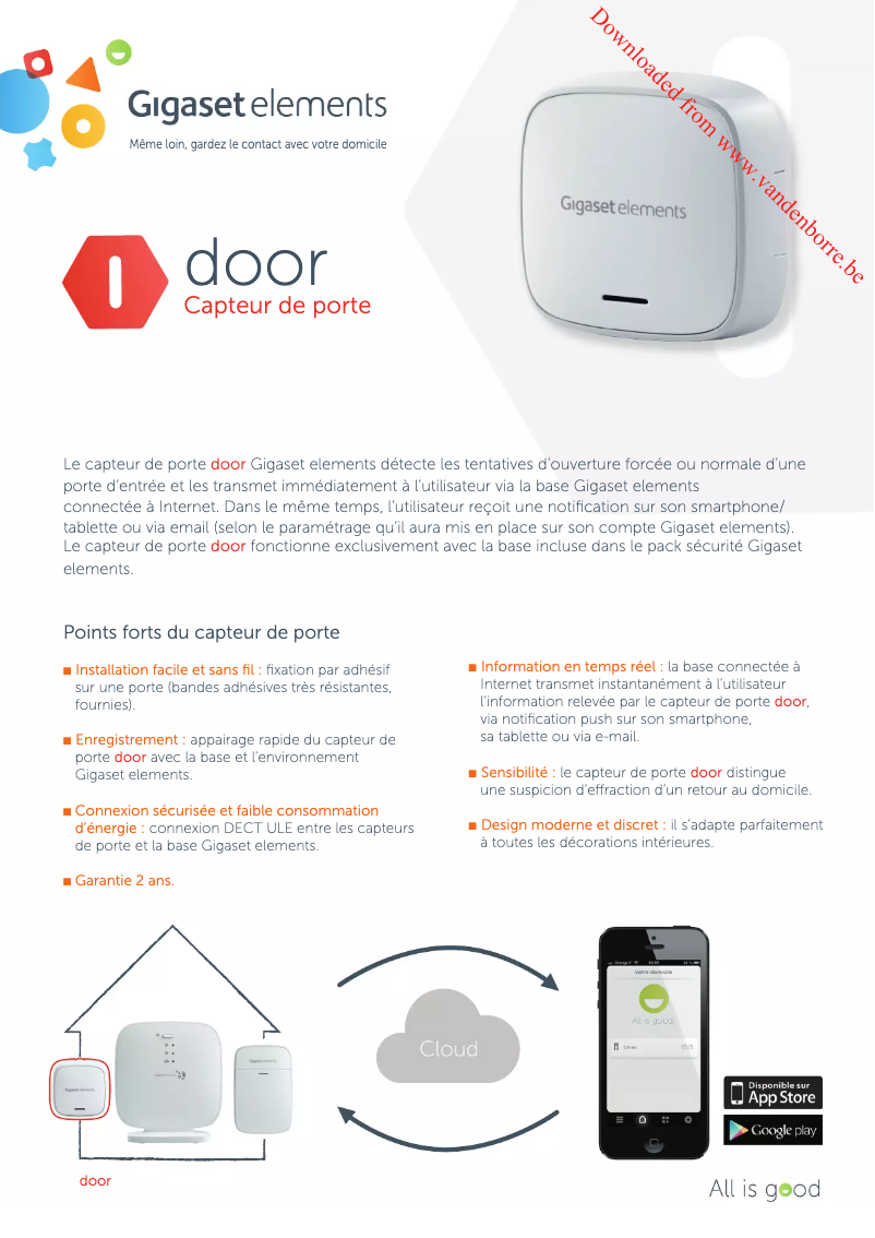 Page 1 de la notice Fiche technique Gigaset Door Sensor ONE X